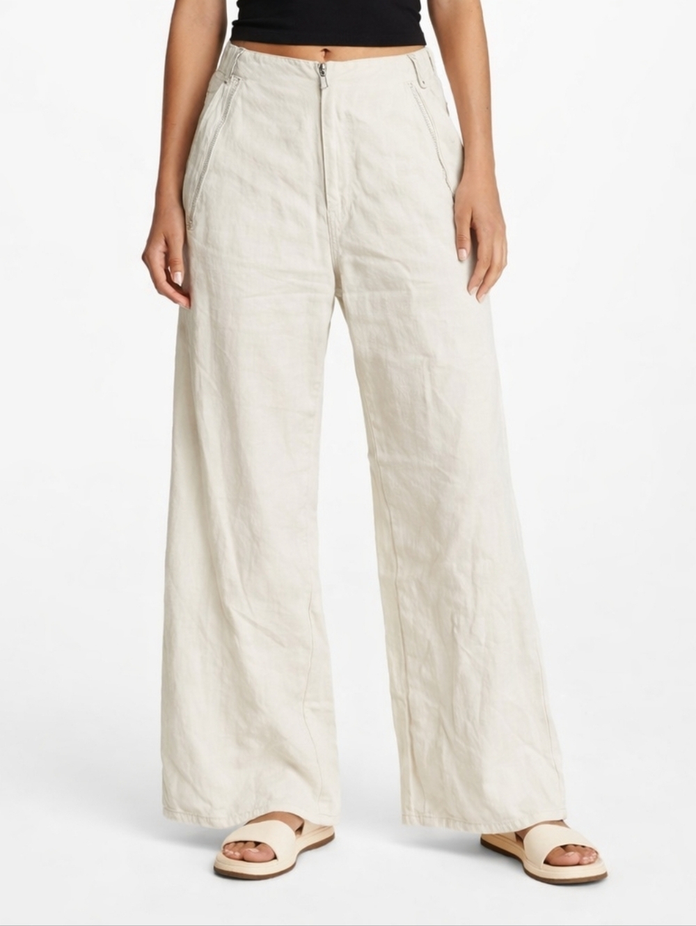Oak + Fort ($200) Cream Linen Blend Wide Leg Pants High Rise Minimalist Trouser